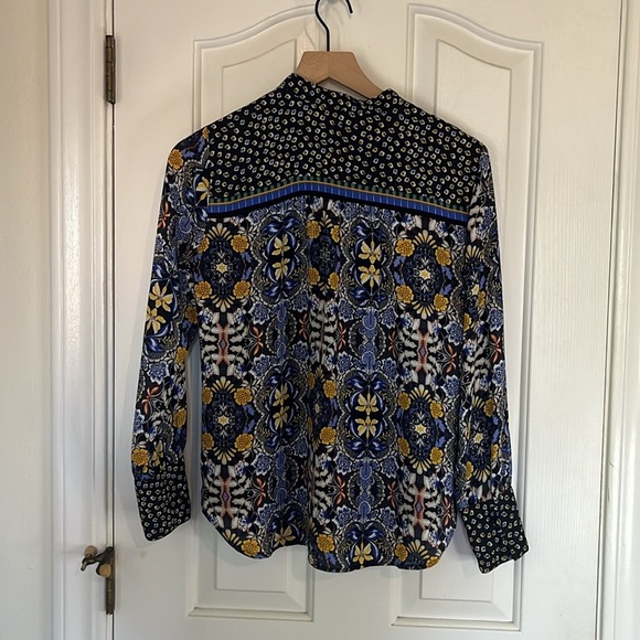 LOFT | Floral Geometric Long Sleeve Popover Blouse Size Small Petite Office - Picture 6 of 10